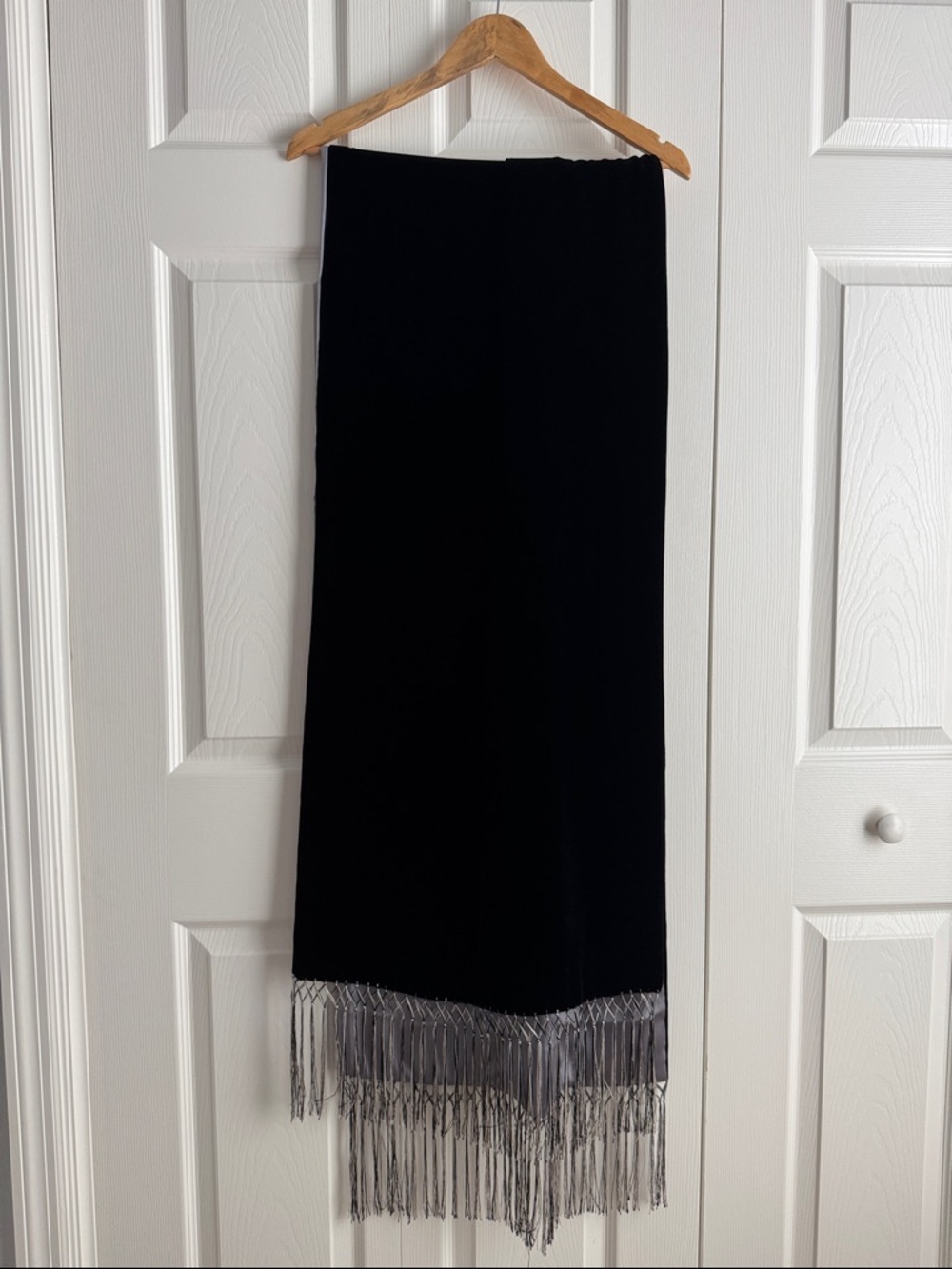 Black Fringed velvety feel wrap